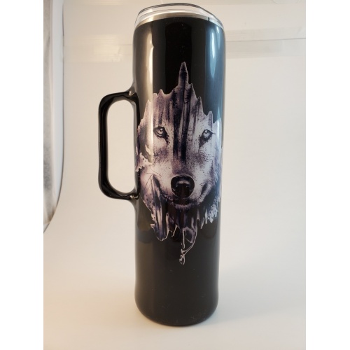 30 oz Skinny Tumbler Wolf with handle (sold)